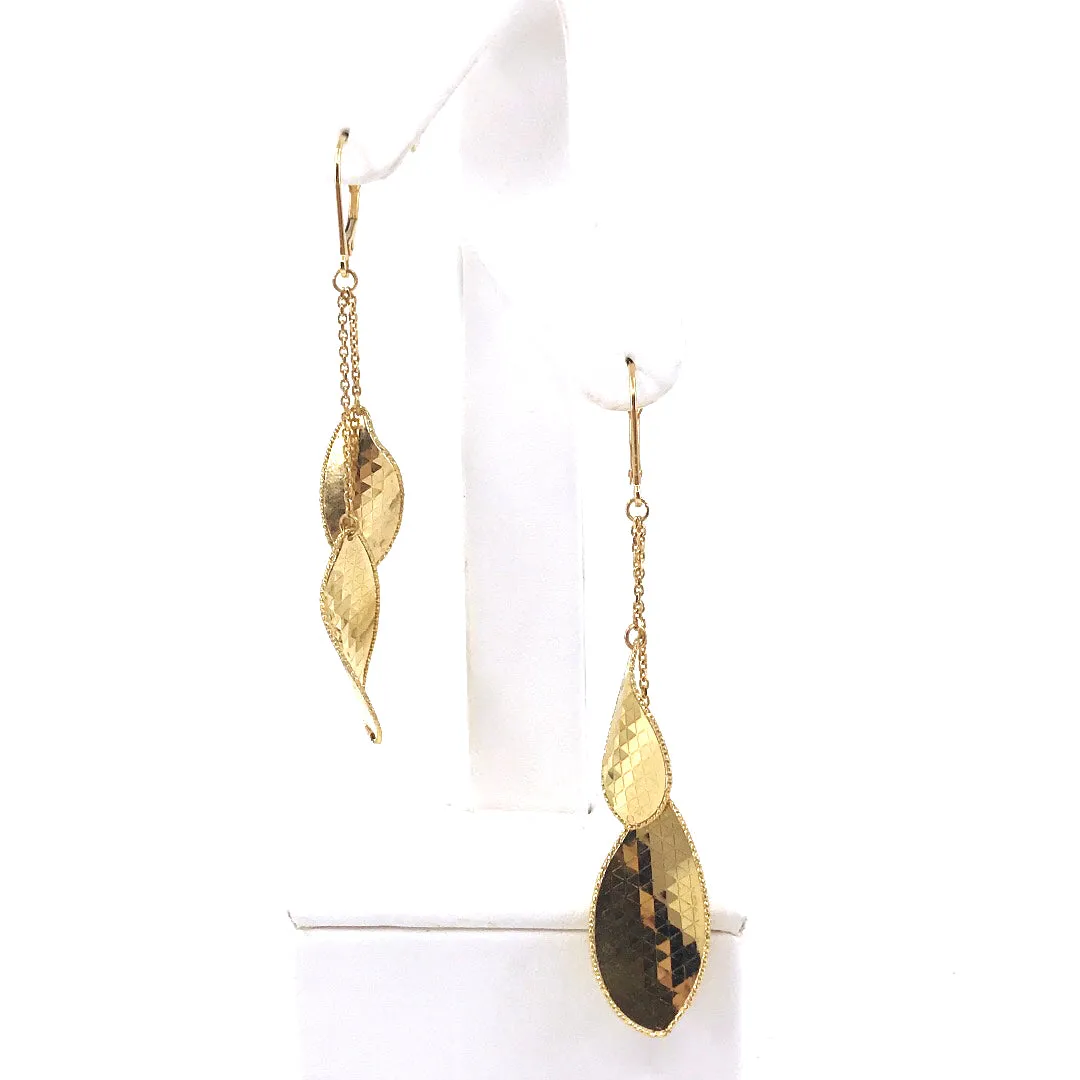14K Gold Long Double Leaf Earring
