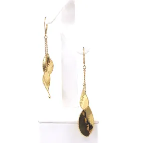 14K Gold Long Double Leaf Earring