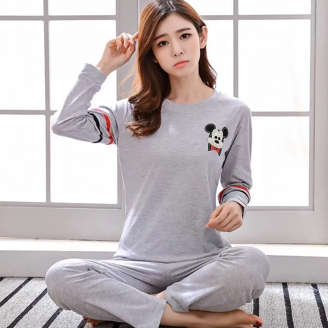 2019 Sleep Lounge Pajama Long Sleeve Top   Long Pant Woman Pajama Set Cartoon Pyjamas Cotton Sleepwear For Women M L XL XXL XXXL