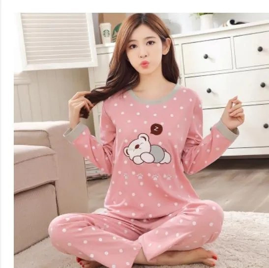 2019 Sleep Lounge Pajama Long Sleeve Top   Long Pant Woman Pajama Set Cartoon Pyjamas Cotton Sleepwear For Women M L XL XXL XXXL