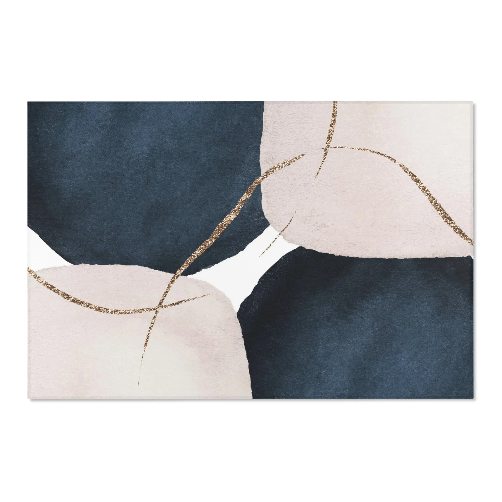 Abstract Boho Area Rug | Navy Blue, Blush Ivory, Beige Minimalist