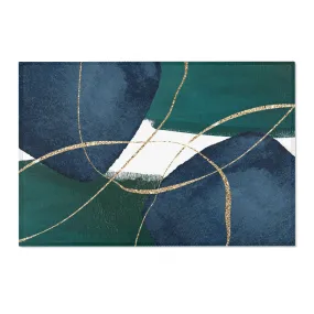 Abstract Boho Area Rug | Navy Blue, Emerald Green, Gold Minimalist