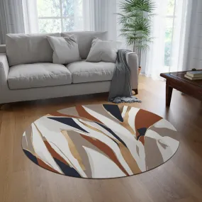 Abstract Boho Round Area Rug | White Taupe Beige, Rust Navy Blue