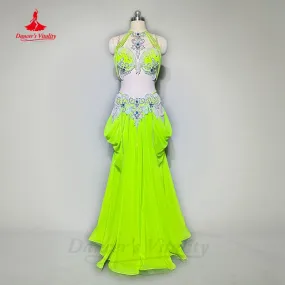 Belly Dance Performance Costume Suit for Women Cusotmsized AB Stones Perles Bra long Skirt 2pcs Girl Oriental Stage Wear Outfit