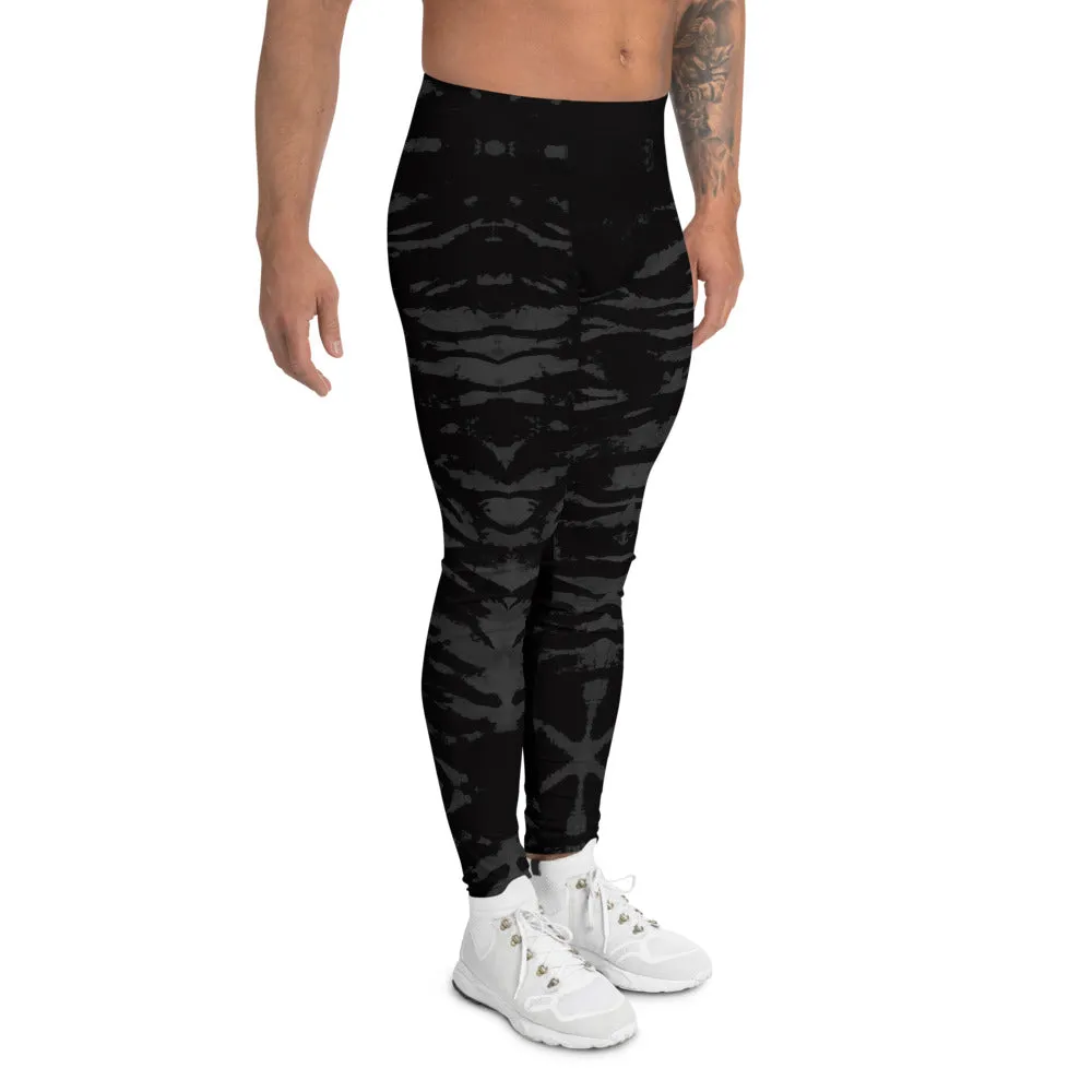 Black Tiger Stripe Men's Leggings, Animal Print Meggings Compression Tights-Made in USA/EU