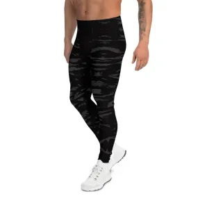Black Tiger Stripe Men's Leggings, Animal Print Meggings Compression Tights-Made in USA/EU