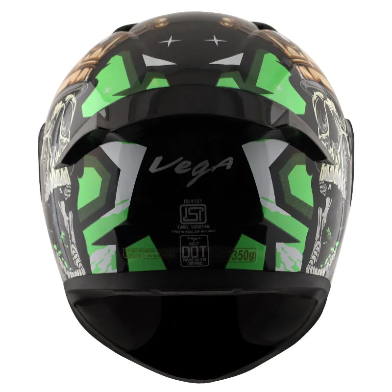 Bolt Crown Men Black Neon Green Helmet WITH BALACLAVA MASK