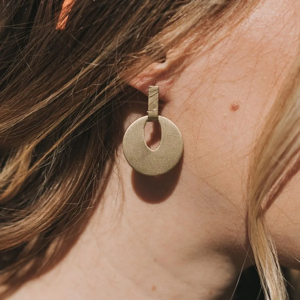Brass Disc Diya Stud Drop Earrings