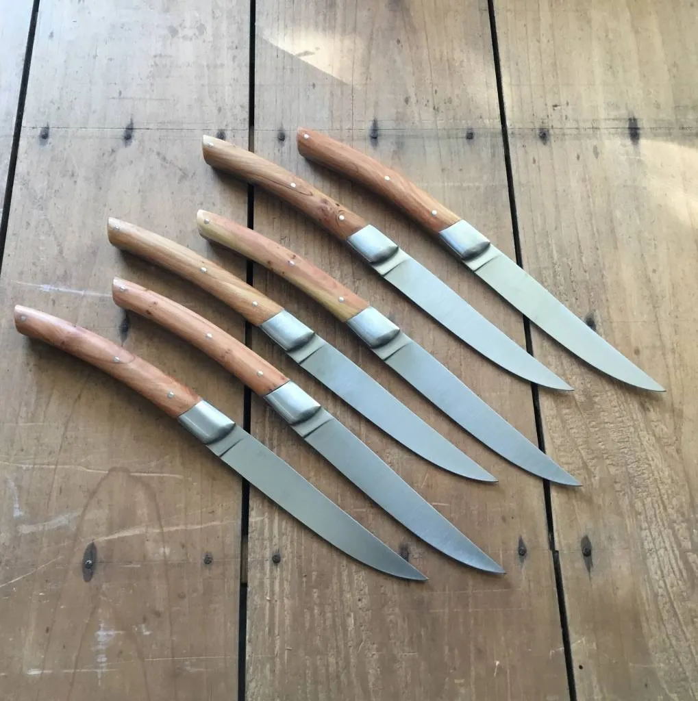 Chazeau Honoré Le Thiers Steak Knife Set Stainless Bolstered Juniper Handle - 6 Pieces