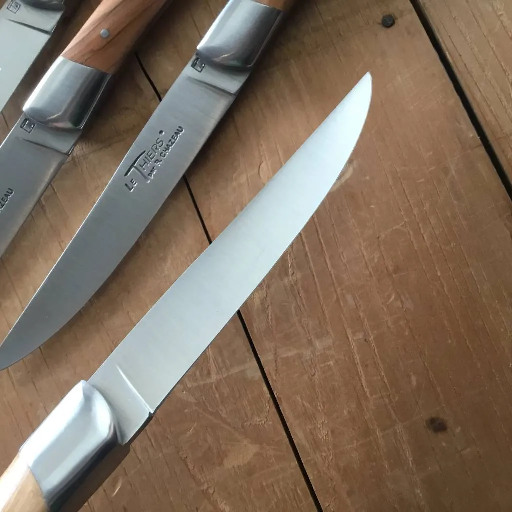 Chazeau Honoré Le Thiers Steak Knife Set Stainless Bolstered Olive Handle - 6 Pieces