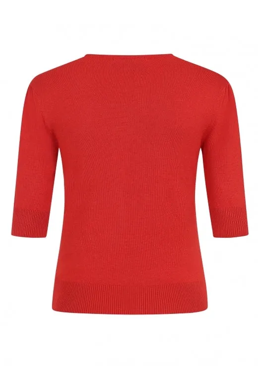 Collectif Chrissie Witches Garden Knit Top in Red