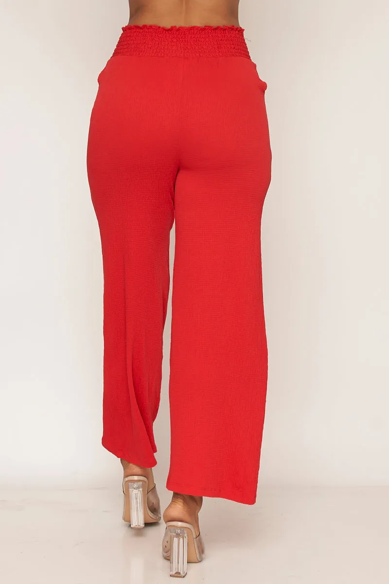 Cropped Flare Capri  Pants With Elastic Waistband  (6374PK)