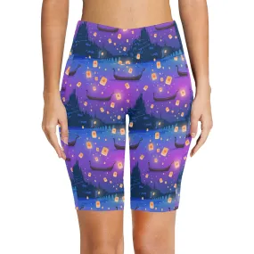 Disney Tangled Rapunzel Floating Lanterns Women's Athletic Workout Half Tights Leggings With Side Pockets