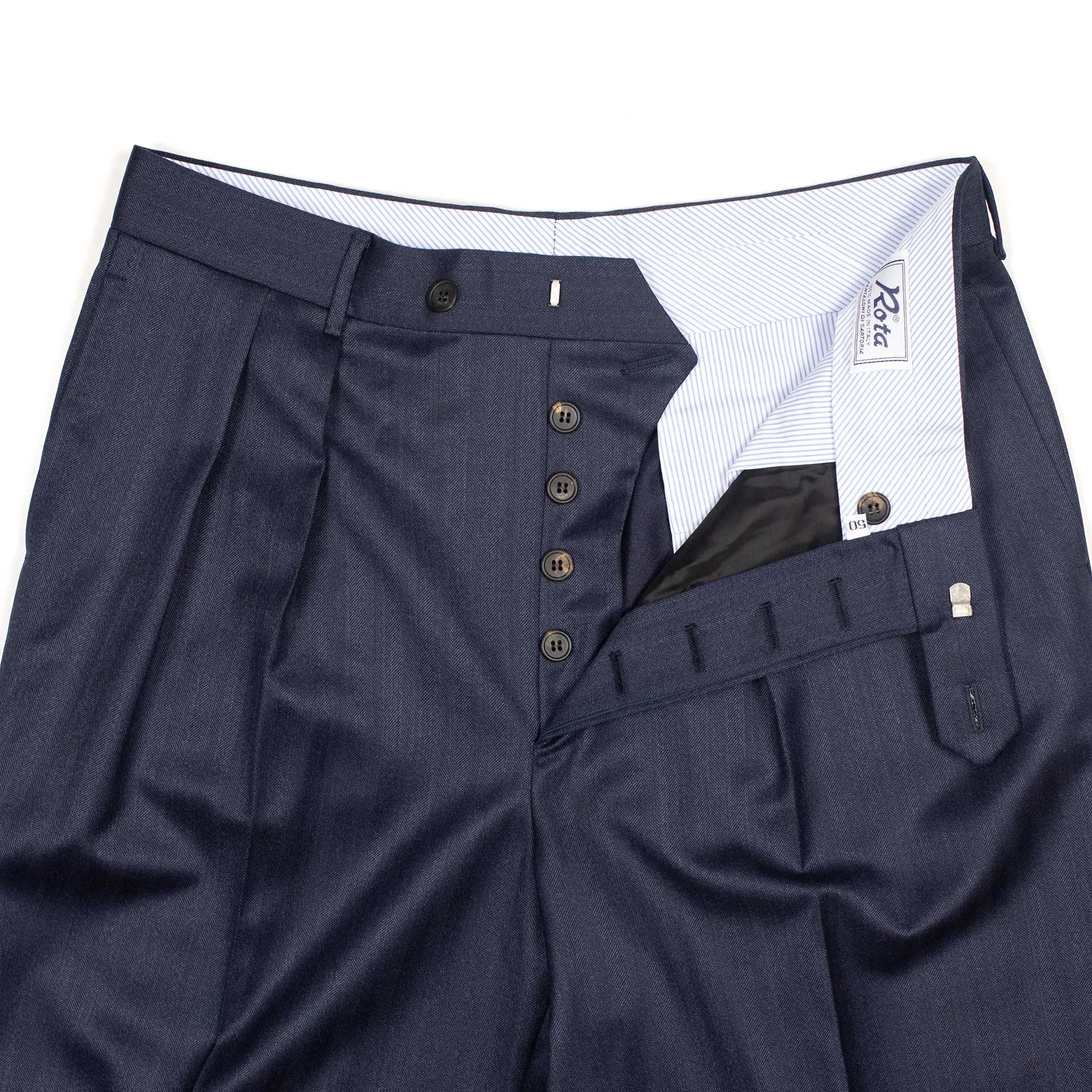 Exclusive Brooklyn double-pleated high-rise wide trousers in navy wool Solaro