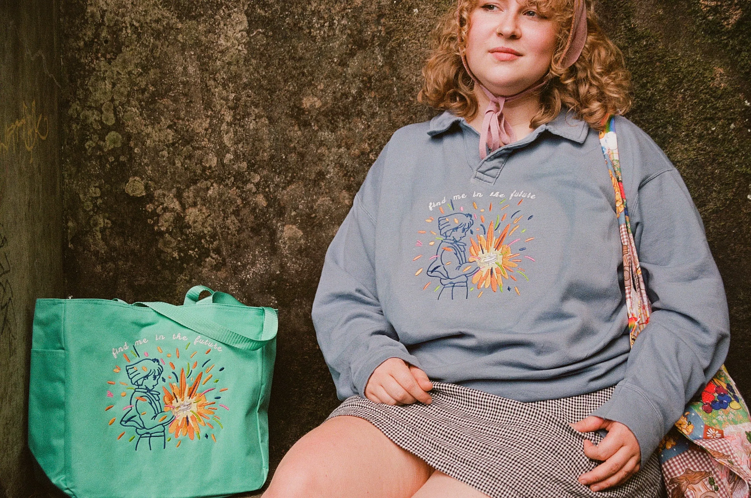 Find Me in the Future Embroidered Collared Sweatshirt!