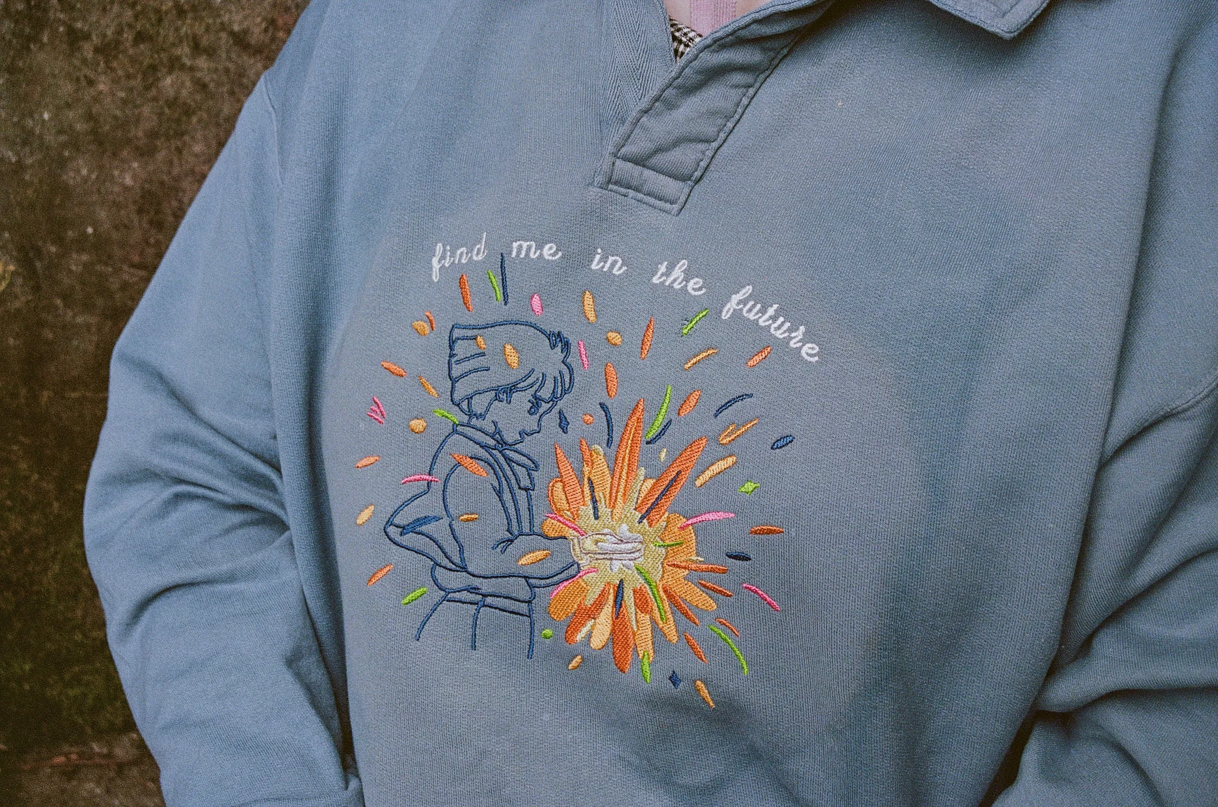 Find Me in the Future Embroidered Collared Sweatshirt!