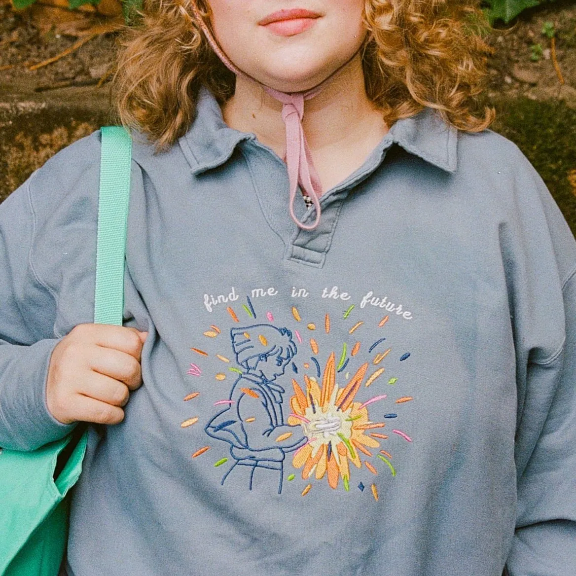 Find Me in the Future Embroidered Collared Sweatshirt!