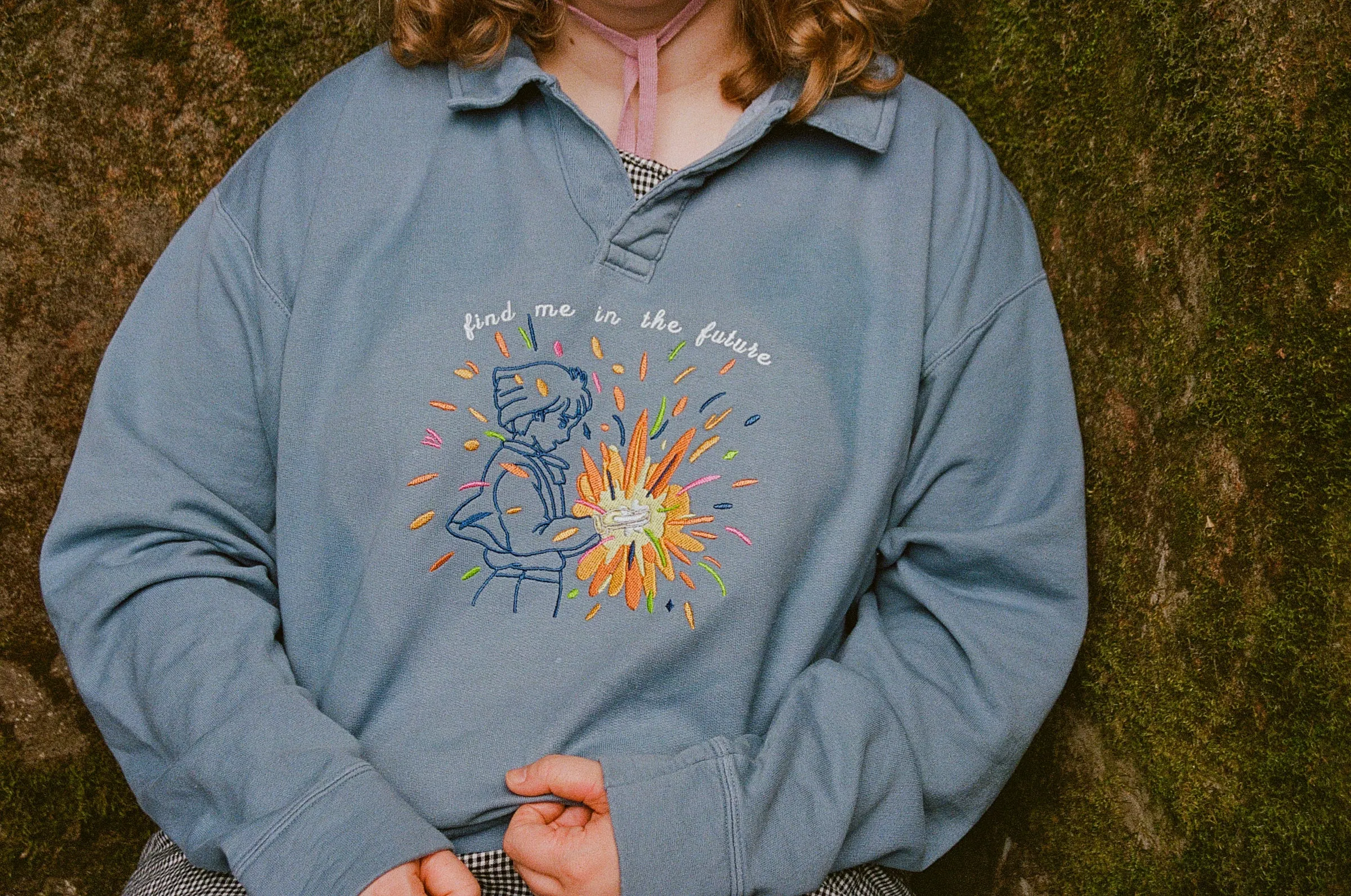 Find Me in the Future Embroidered Collared Sweatshirt!