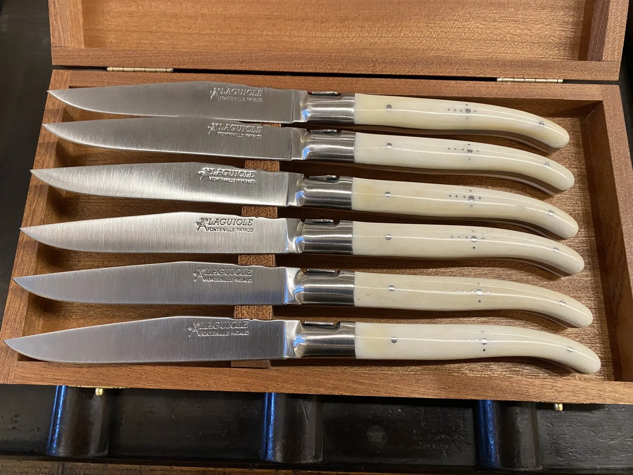 Fontenille Pataud Laguiole Steak Knife Set Cow Bone Handles - 6 Pieces