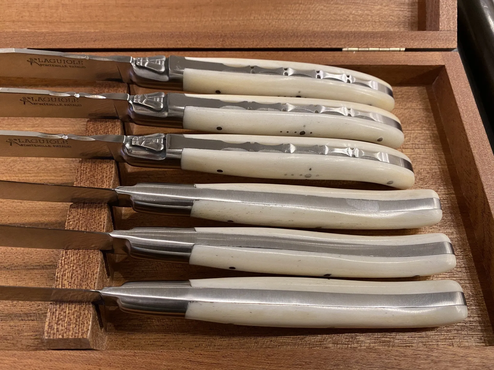 Fontenille Pataud Laguiole Steak Knife Set Cow Bone Handles - 6 Pieces