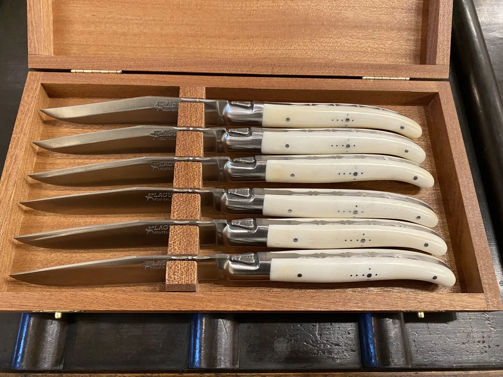 Fontenille Pataud Laguiole Steak Knife Set Cow Bone Handles - 6 Pieces