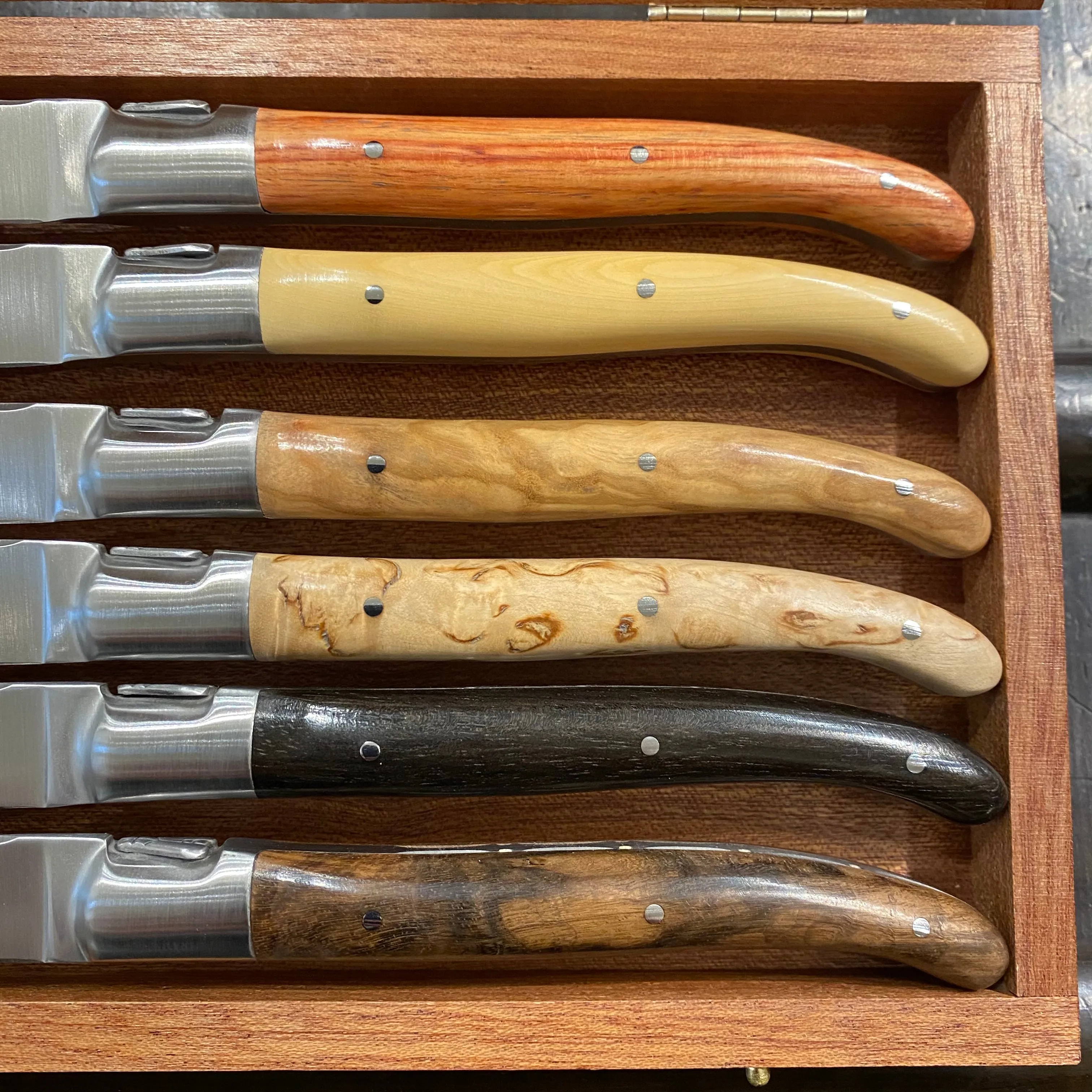 Fontenille Pataud Laguiole Steak Knife Set Mixed Wood Handles - 6 Pieces