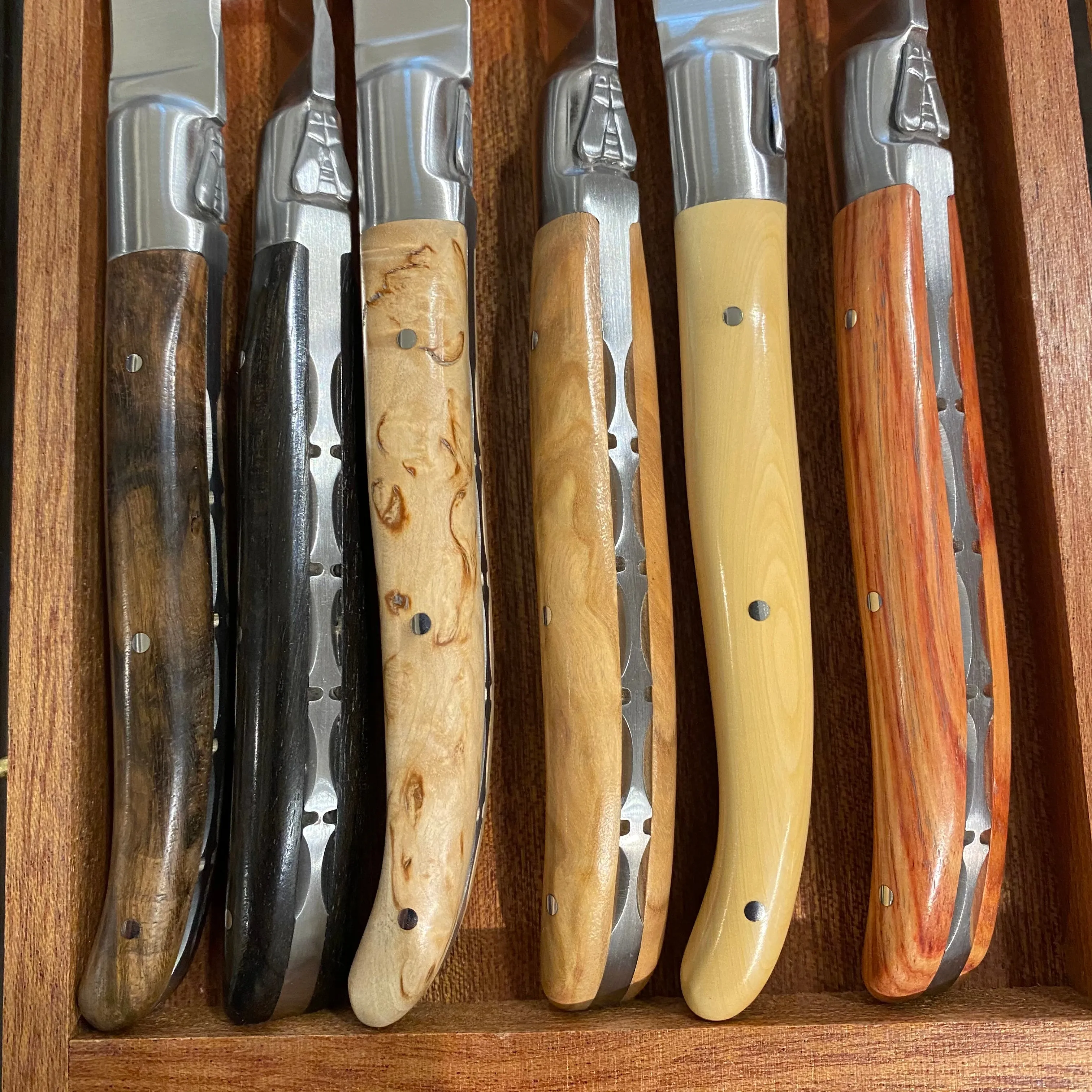 Fontenille Pataud Laguiole Steak Knife Set Mixed Wood Handles - 6 Pieces