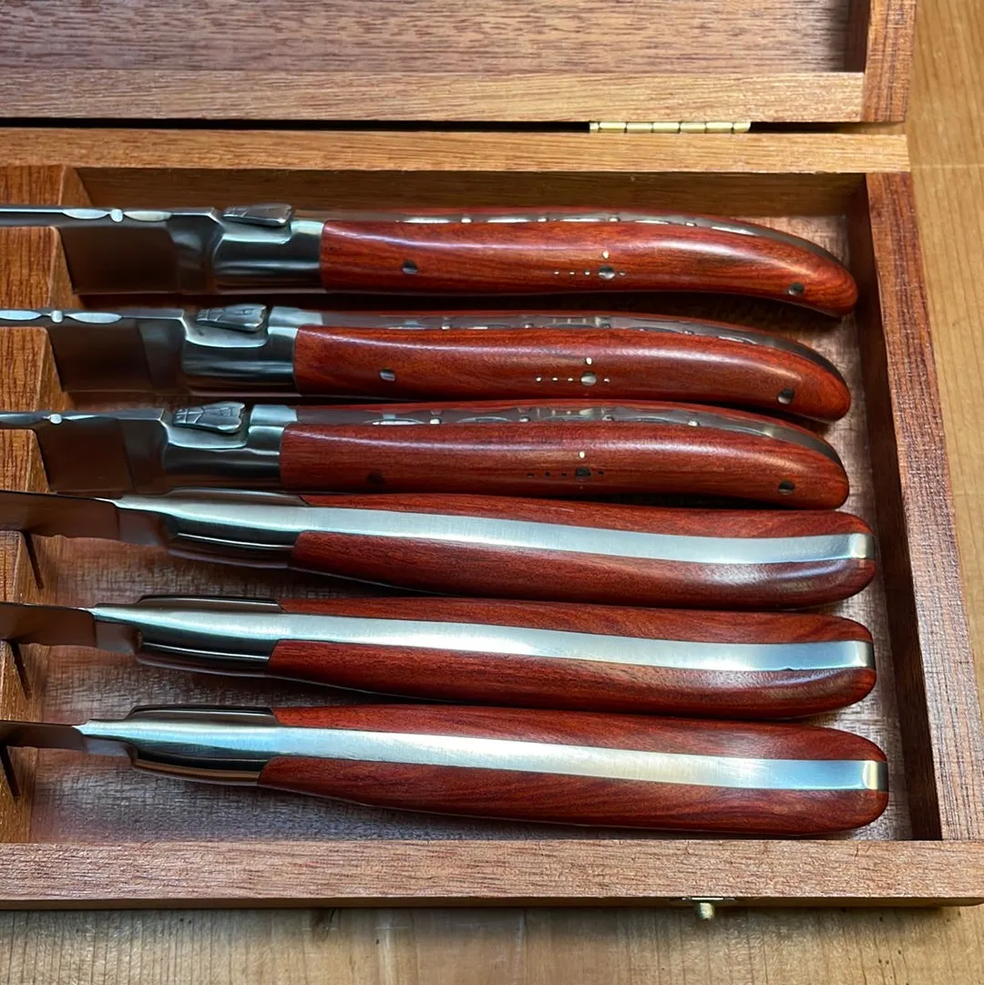 Fontenille Pataud Laguiole Steak Knife Set Rosewood Handle - 6 Pieces