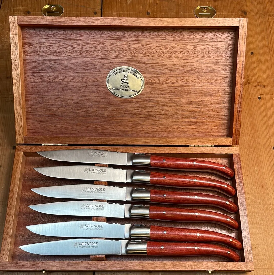 Fontenille Pataud Laguiole Steak Knife Set Rosewood Handle - 6 Pieces