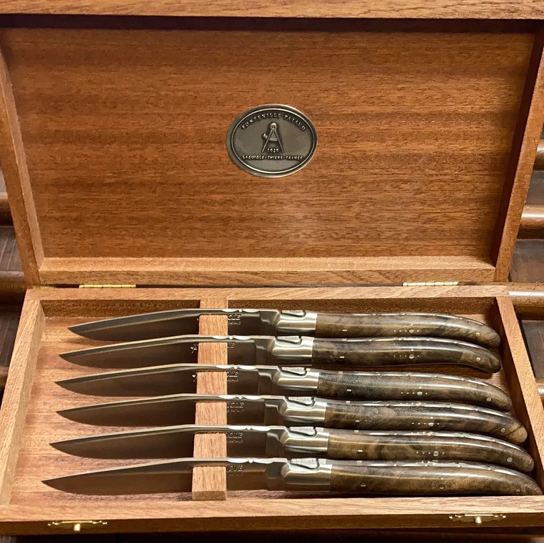 Fontenille Pataud Laguiole Steak Knife Set Walnut Handles - 6 Pieces