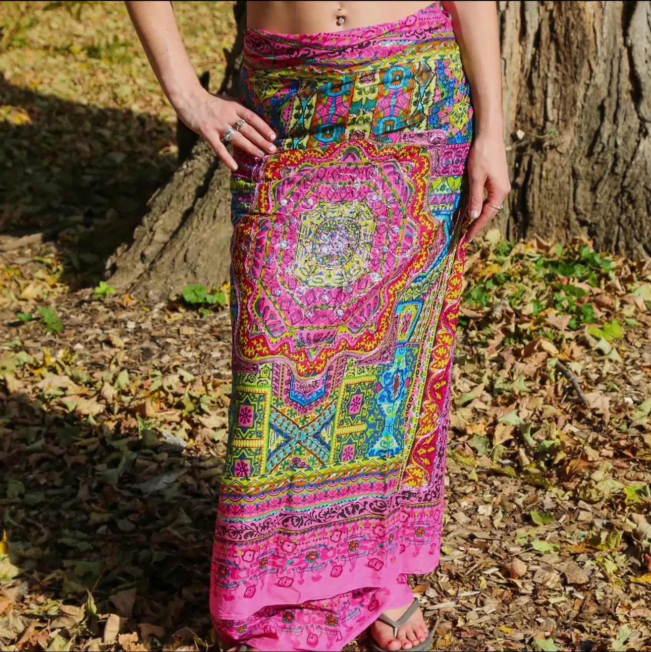 Geometric Beach Wrap Metallic Embroidered Sarong