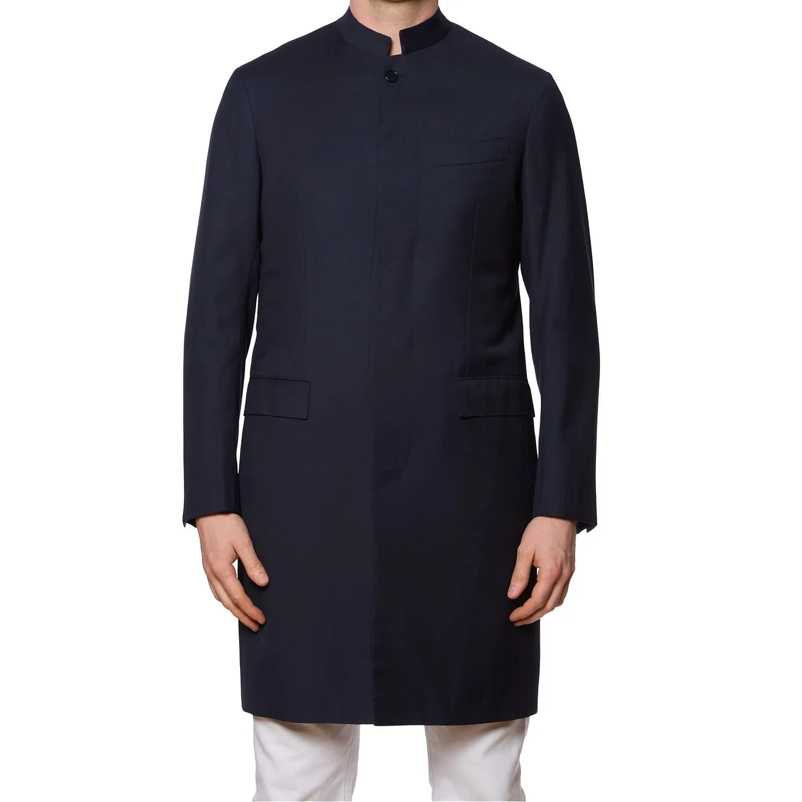 KITON Napoli "Sherwani" Bespoke Blue Stand-up Collar Coat Jacket EU 48 NEW US 38