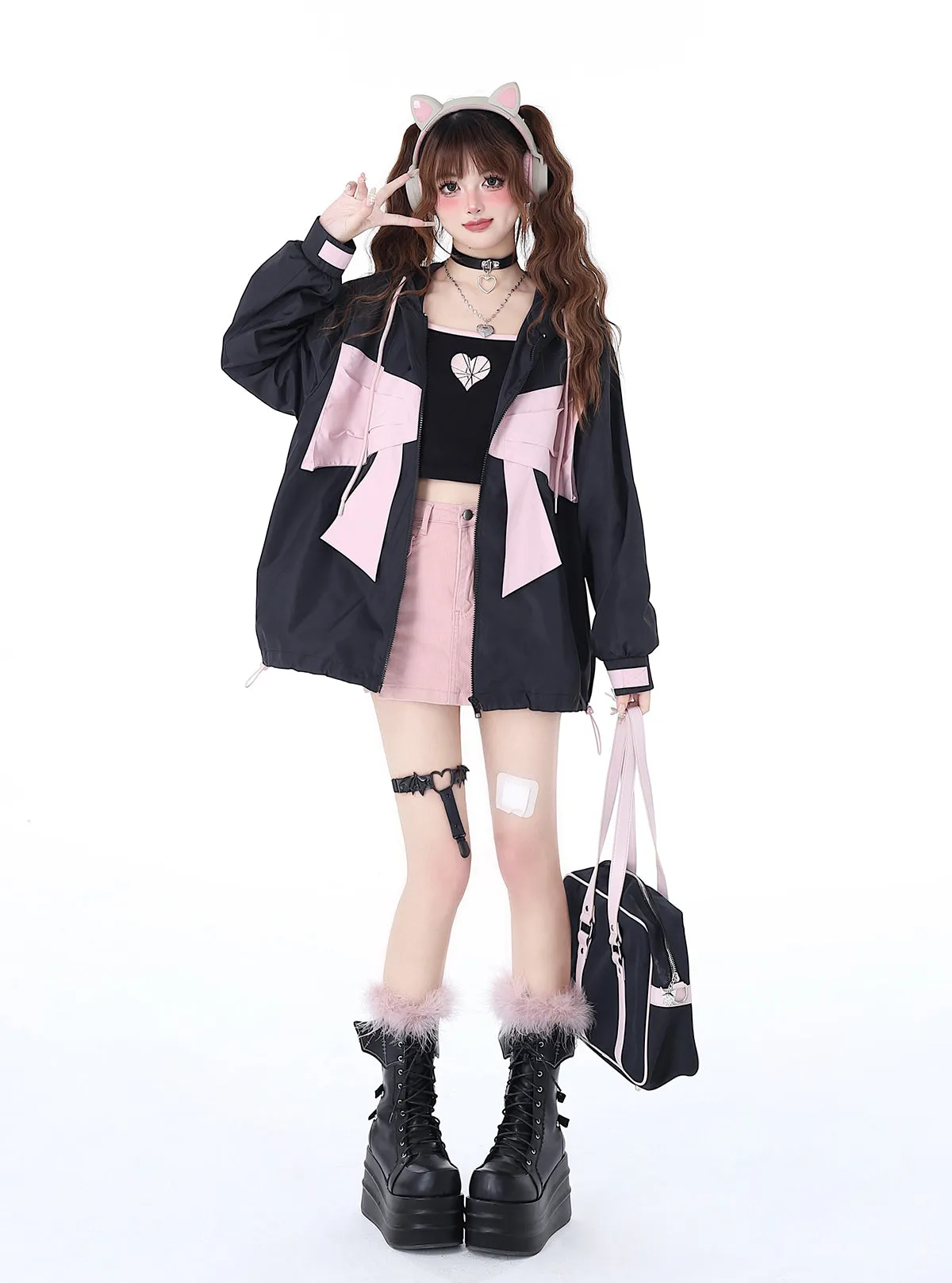Loose the Ribbon Mist Hoodie Neighborhood Girl Zip