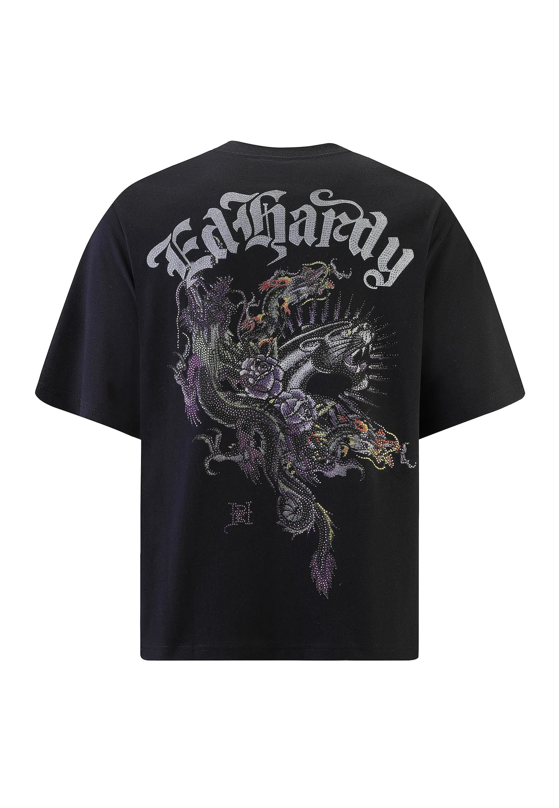 Mens Panther And Drag Diamante Relaxed Tshirt - Black