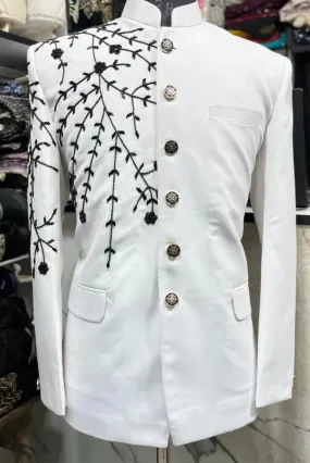 Men's Perfect Outfit for Wedding and Festival, White Bandhgala Embroidered Jodhpuri Suit