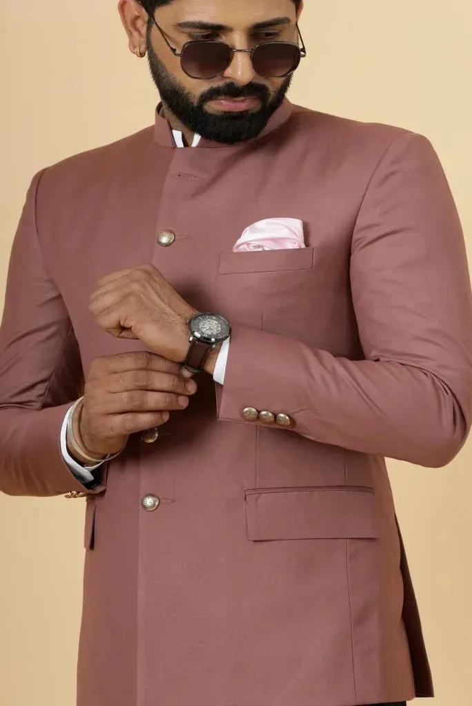 Men's Rose Pink Bandhgala Jodhpuri Suit, Perfect for Functional Wear and Festivals