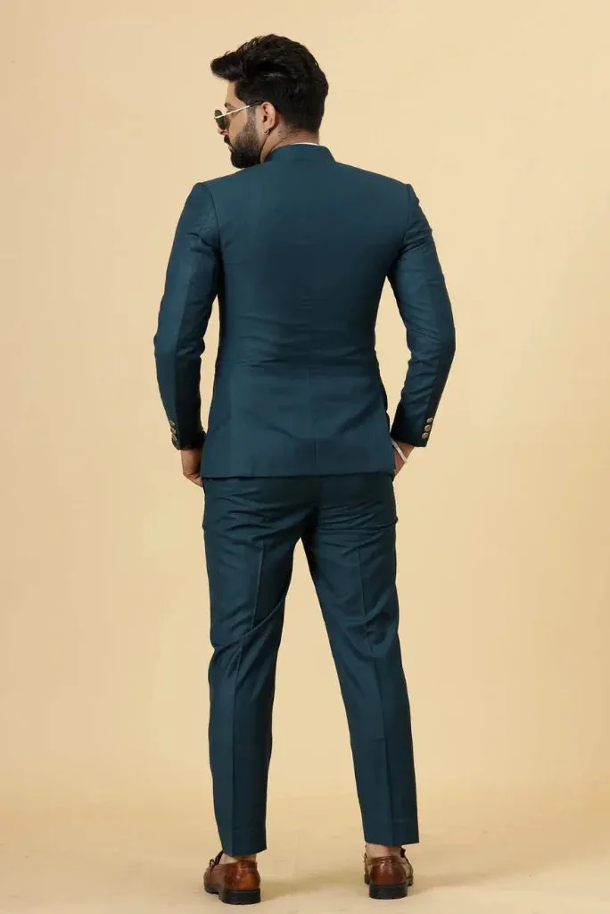 Men's Teal Blue Designer Jodhpuri Suit, Perfect for Weddings and Festivals