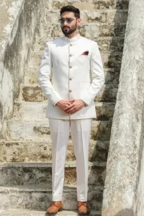 Mens White Royal  Bandhgala Suit Indian Wedding Function Suit Groomsmen Suits White Maharaja Suit For Him