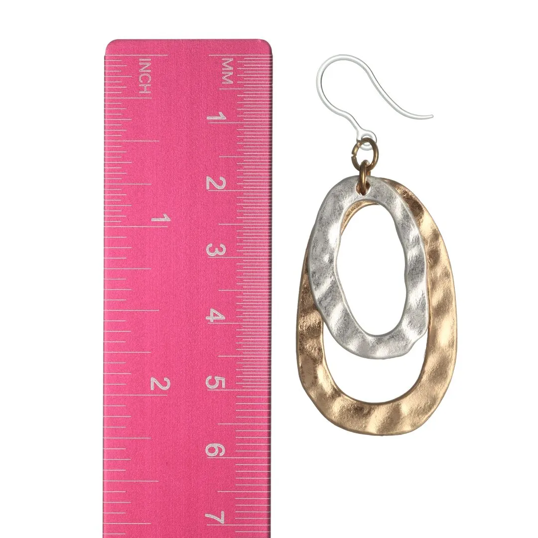 Metallic Double Oval Dangles Hypoallergenic Earrings for Sensitive Ears Made with Plastic Posts
