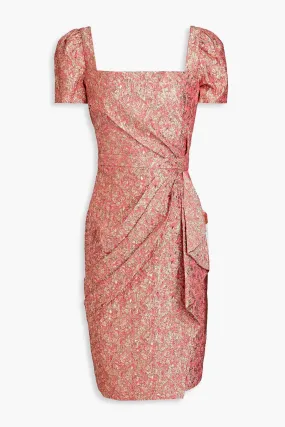 Metallic jacquard cloque dress with wrap THEIA, bubblegum