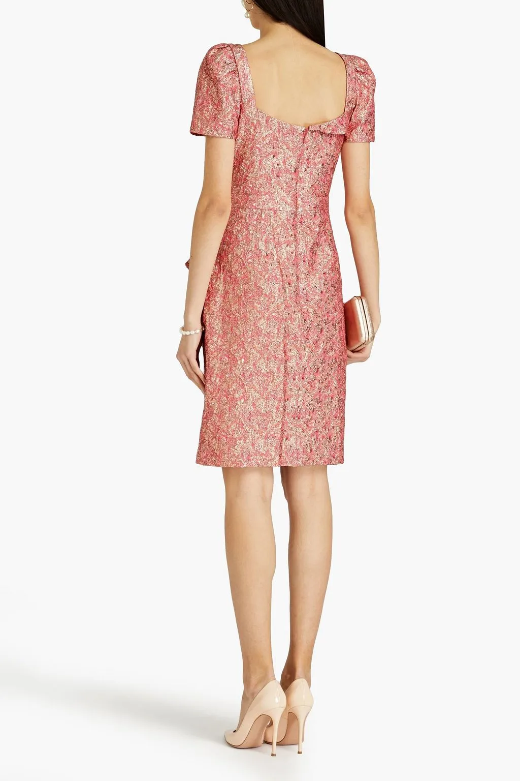 Metallic jacquard cloque dress with wrap THEIA, bubblegum