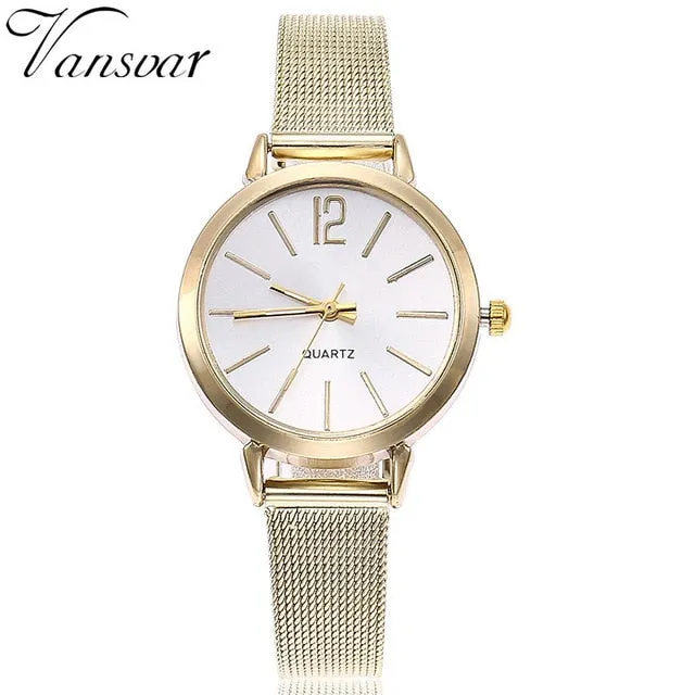 Montre 2019 Femme Vansvar Casual Round Elegant Women watches Luxury Quartz Stainless Steel Band Marble Strap Watch Analog Wrist