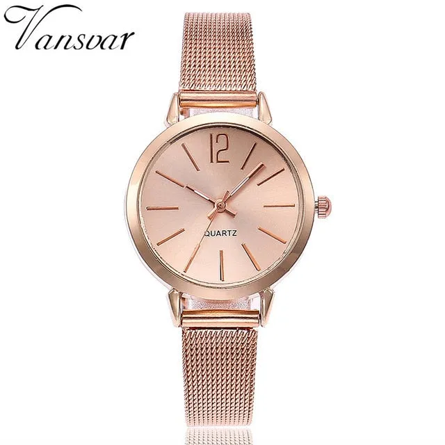 Montre 2019 Femme Vansvar Casual Round Elegant Women watches Luxury Quartz Stainless Steel Band Marble Strap Watch Analog Wrist