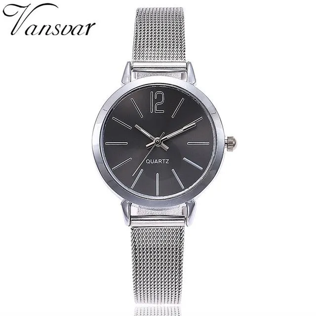 Montre 2019 Femme Vansvar Casual Round Elegant Women watches Luxury Quartz Stainless Steel Band Marble Strap Watch Analog Wrist