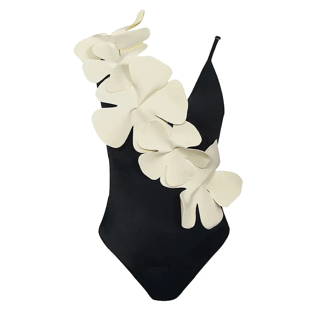 One Piece Ruffle Swimsuit Floral Lace Up Swimwear Women Solid Bathing Suit Summer Beachwear