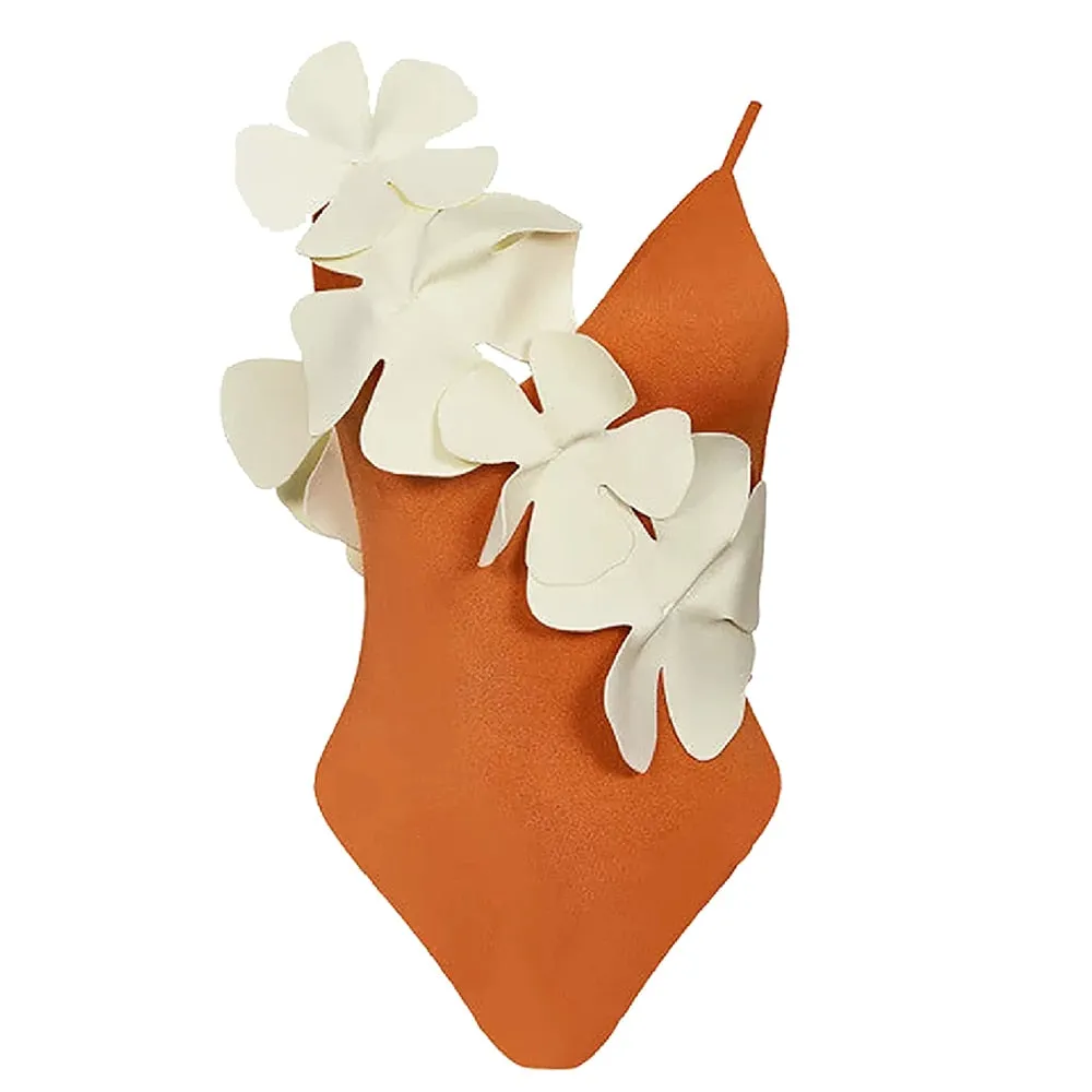 One Piece Ruffle Swimsuit Floral Lace Up Swimwear Women Solid Bathing Suit Summer Beachwear