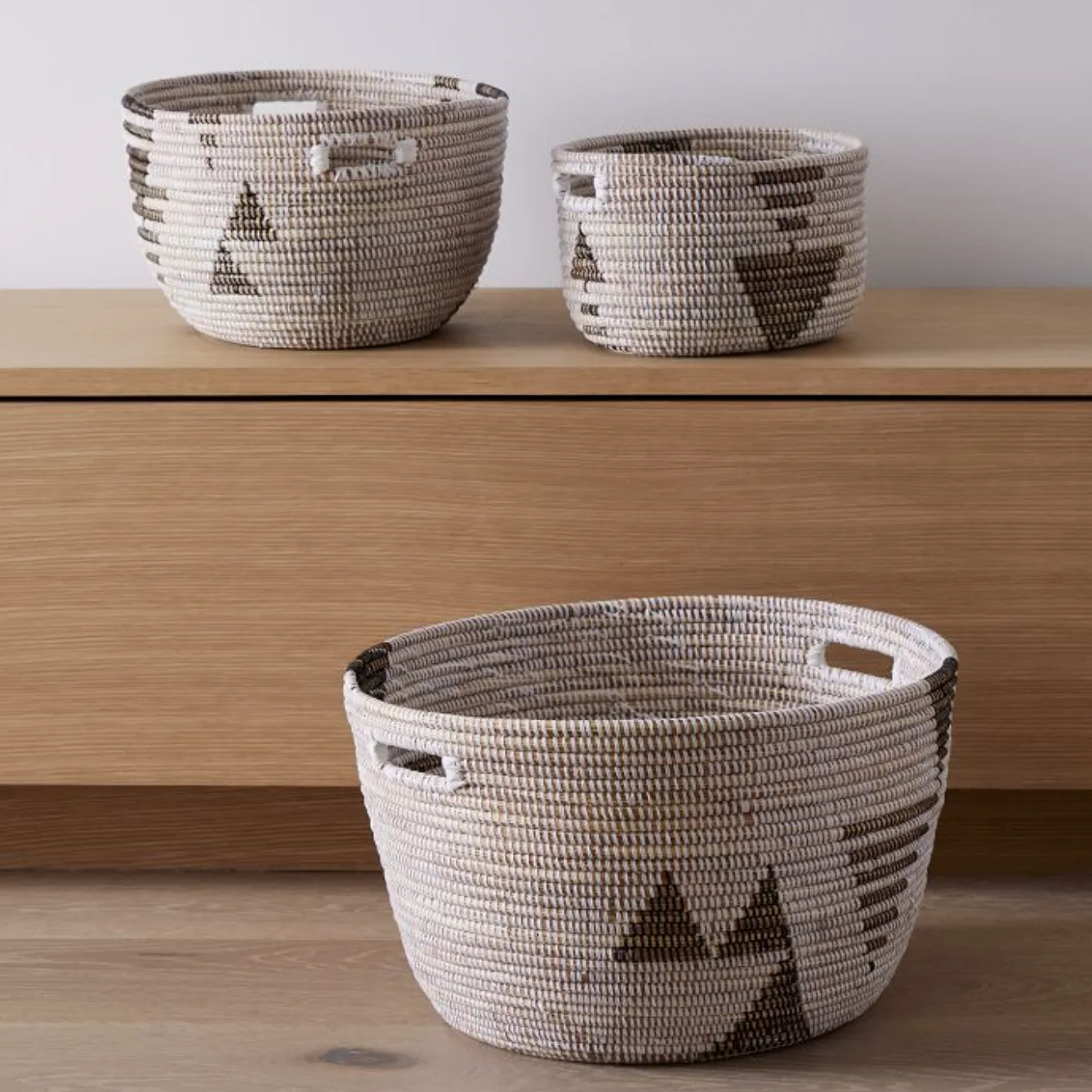 Oval Storage Basket Graphic Print Black and White - Set of 3