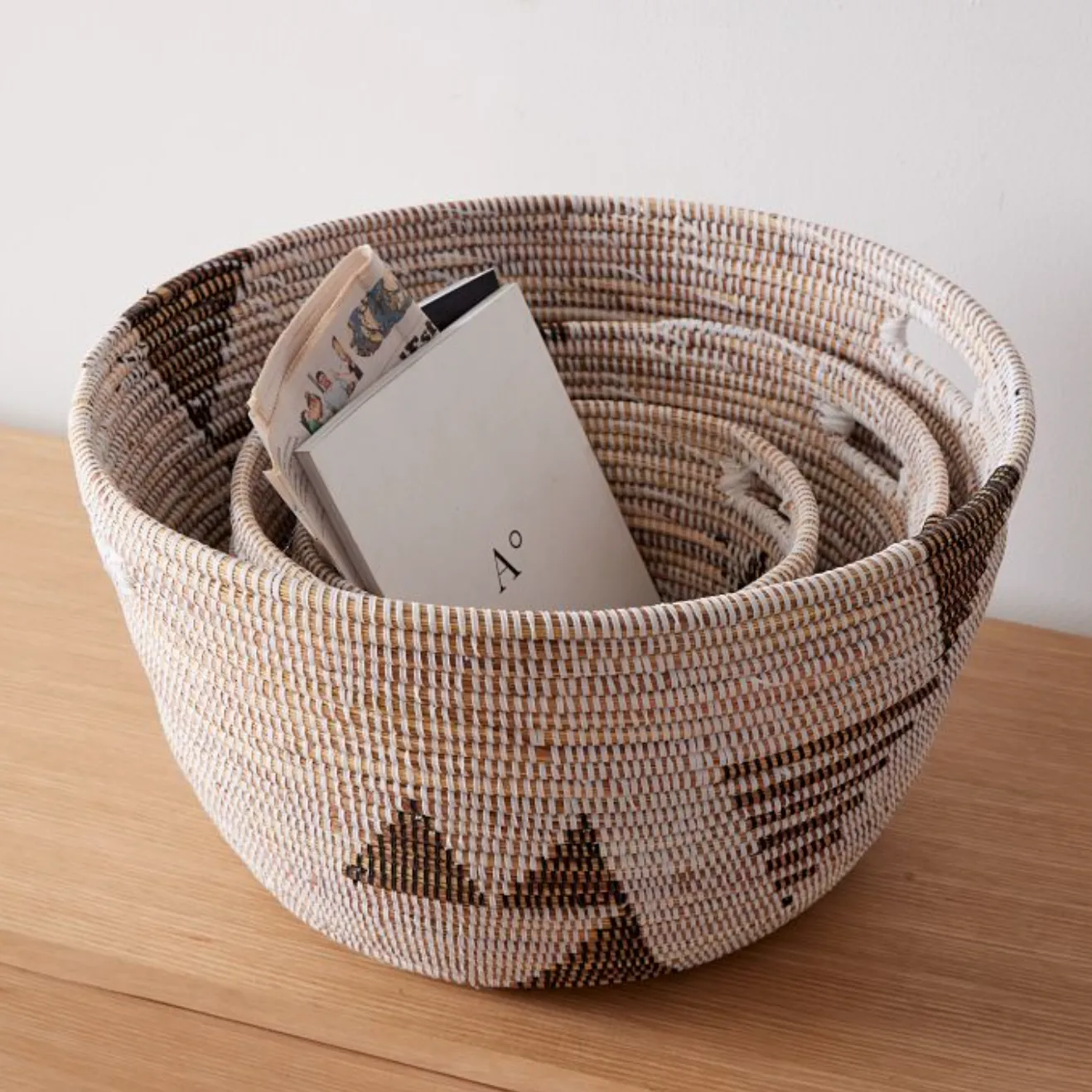 Oval Storage Basket Graphic Print Black and White - Set of 3