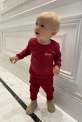 Personalised Children's Ribbed Set - Claret Red