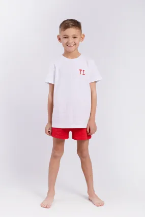 Personalised Christmas Boys Short Pyjama Set - White & Red